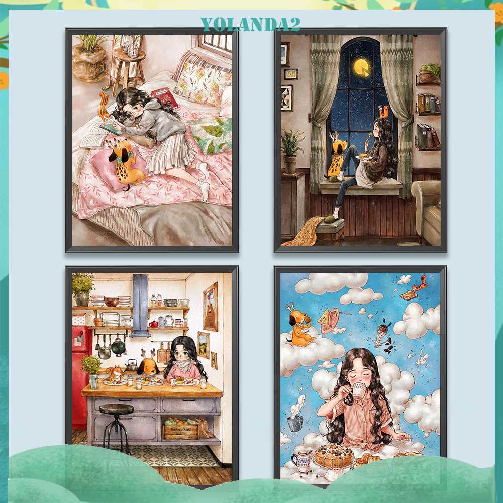 Tranh Đính Đá Kim Cương Toàn Bộ 5D DIY Hình Vẽ Cô Gái Trang Trí Nhà Cửa