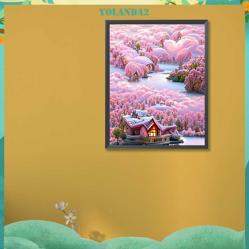 Tranh Đính Đá Kim Cương Toàn Bộ 5D DIY Hình Vẽ Biệt Thự Núi Và Hoa
