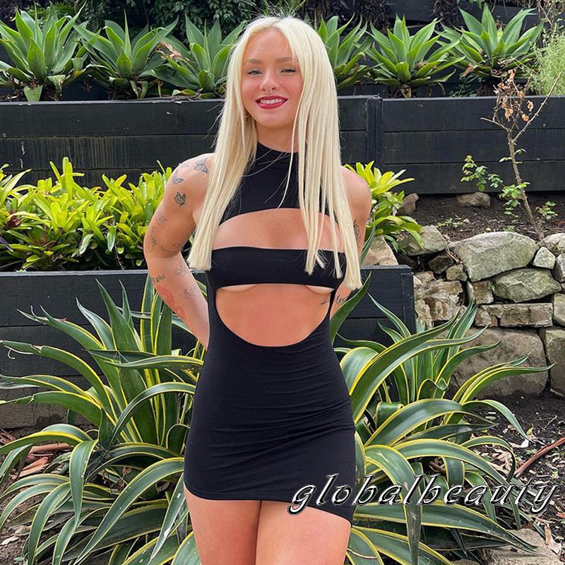 Đầm Không Tay Hở Lưng Màu Đen Thời Trang Mùa Hè Cho Nữ