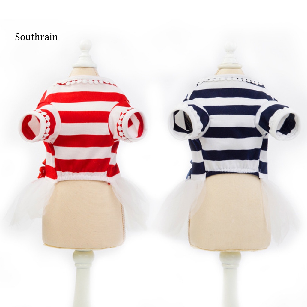 Đầm Công Chúa Họa Tiết Kẻ Sọc Đính Nơ Mềm Mại Thời Trang Xuân Hè Cho Cún Cưng