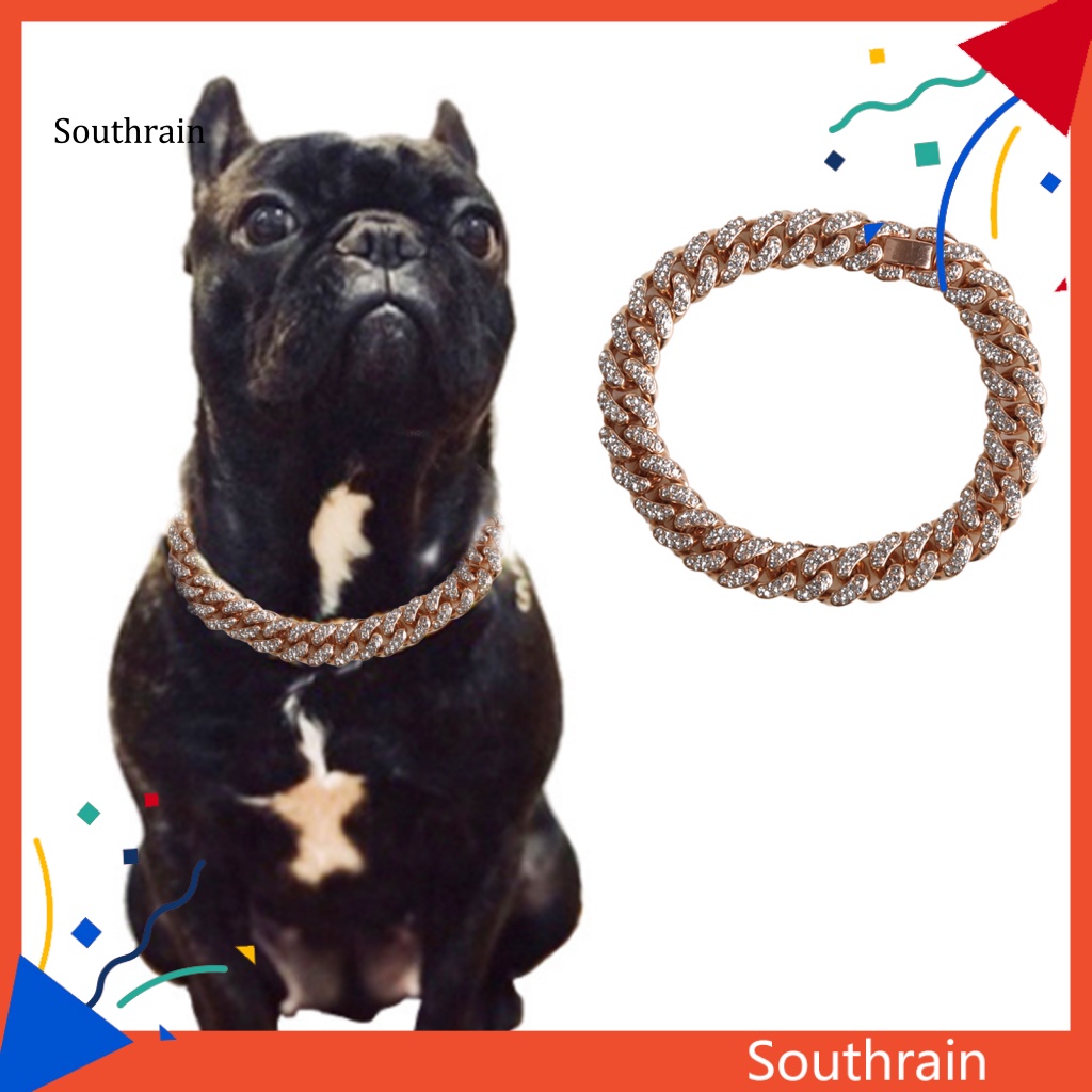 Vòng Cổ Chuỗi Xích Đính Đá Lấp Lánh Chống Dao Rách Cho Chó Mèo