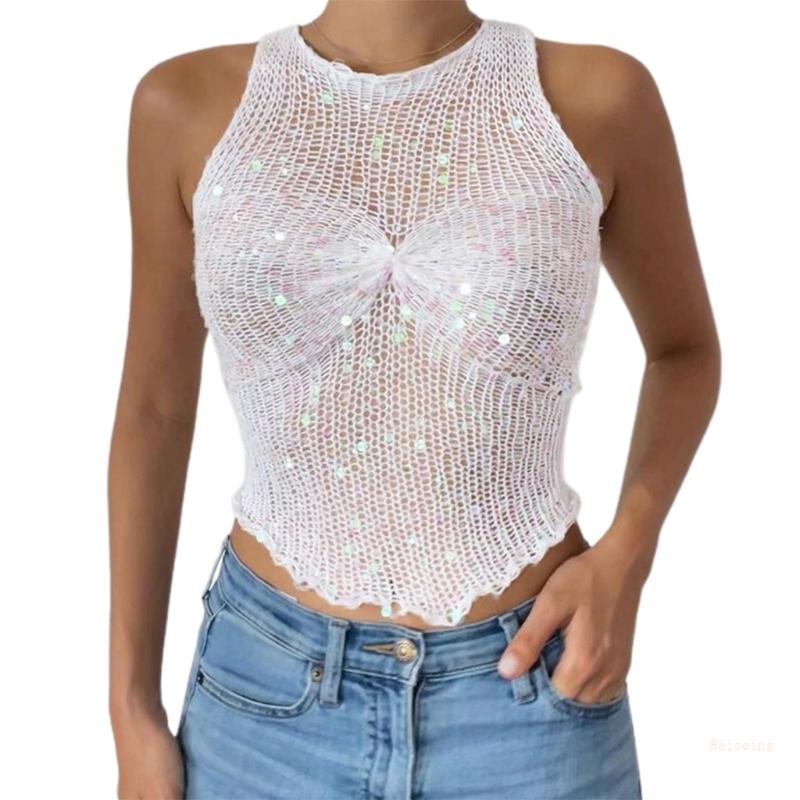 Áo Tank Top Hai Dây Đính Kim Sa Lấp Lánh Thời Trang Mùa Hè Cho Nữ