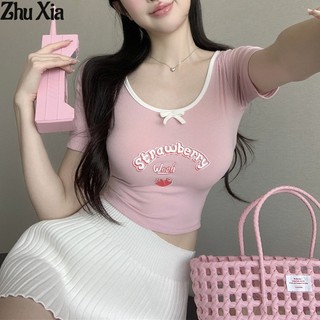 Áo Thun Ngắn Tay Cổ Chữ U Dáng Ôm Nhiều Màu Sắc Phong Cách Mới Quyến Rũ Dành Cho Nữ
