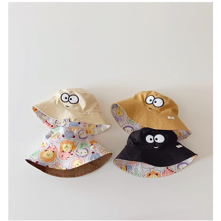 Mũ Bucket Hai Mặt Thêu Hình Đôi Mắt To Phong Cách Hàn Quốc Dễ Phối Đồ Thời Trang Cho Bé