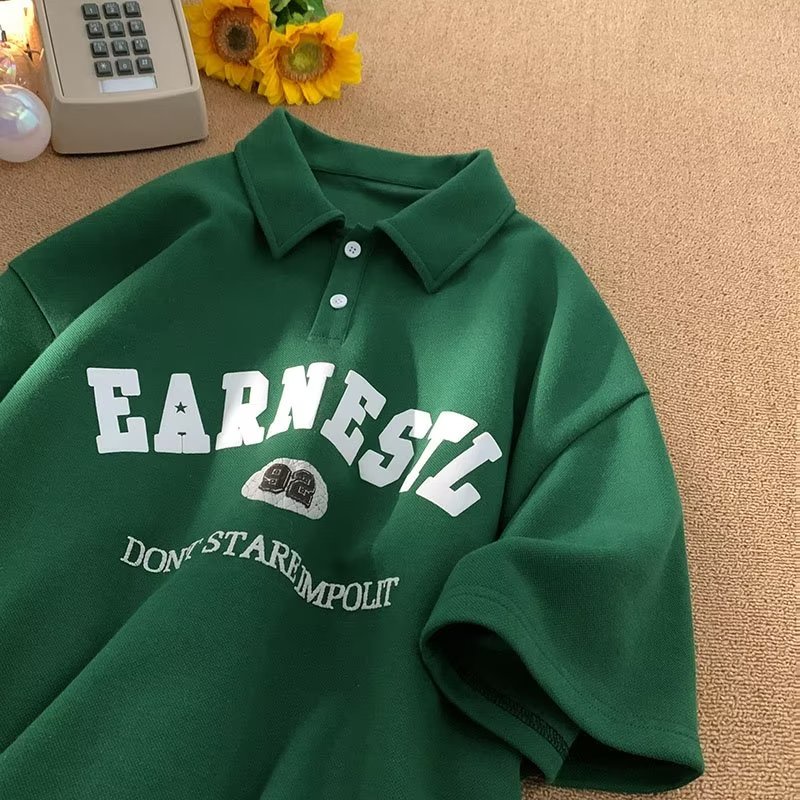 Áo Thun POLO Tay Ngắn In Chữ Đơn Giản Phong Cách Đường Phố Nhật Bản Thời Trang Mùa Hè Cho Nam