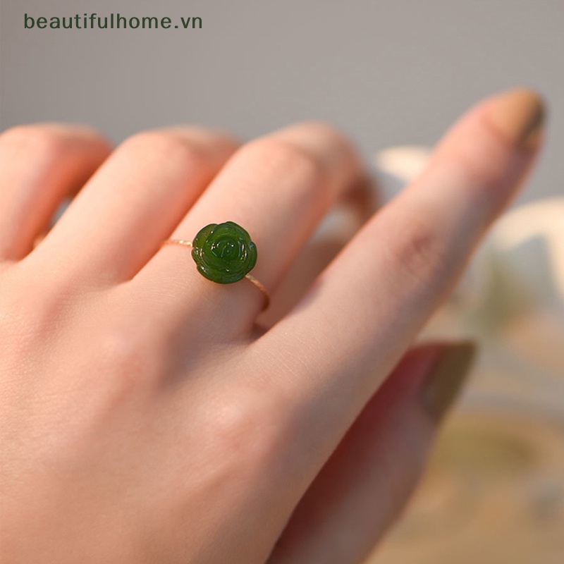 [beautifulhome] Nhẫn Hoa Hồng Xanh Lá Thời Trang Tinh Tế Làm Quà Tặng Đám Cưới Cho Nữ [beauty]