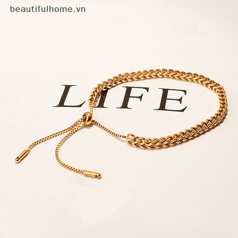 [beautifulhome] Vòng Tay Dây Xích Bằng Thép Titan Mạ Vàng Thời Trang Hip Hop Có Thể Điều Chỉnh Làm Đẹp [beauty]