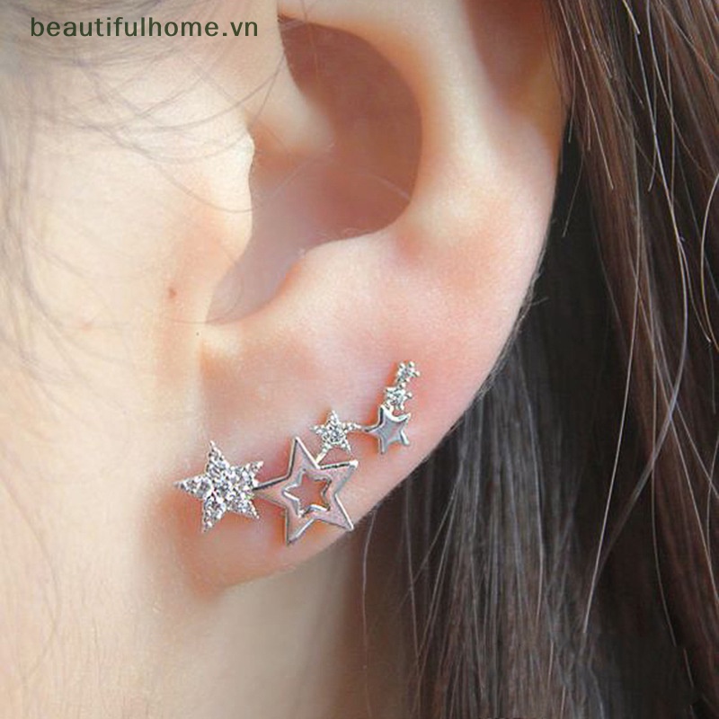 1 Đôi Bông Tai Hình Ngôi Sao Đính Đá Zircon Trắng Sáng Bóng Thời Trang Dành Cho Nữ