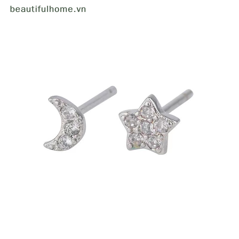 [beautifulhome] Bông Tai Đinh Tán Hình Mặt Trăng Ngôi Sao Mini Làm Quà Tặng Cho Nữ [beauty]