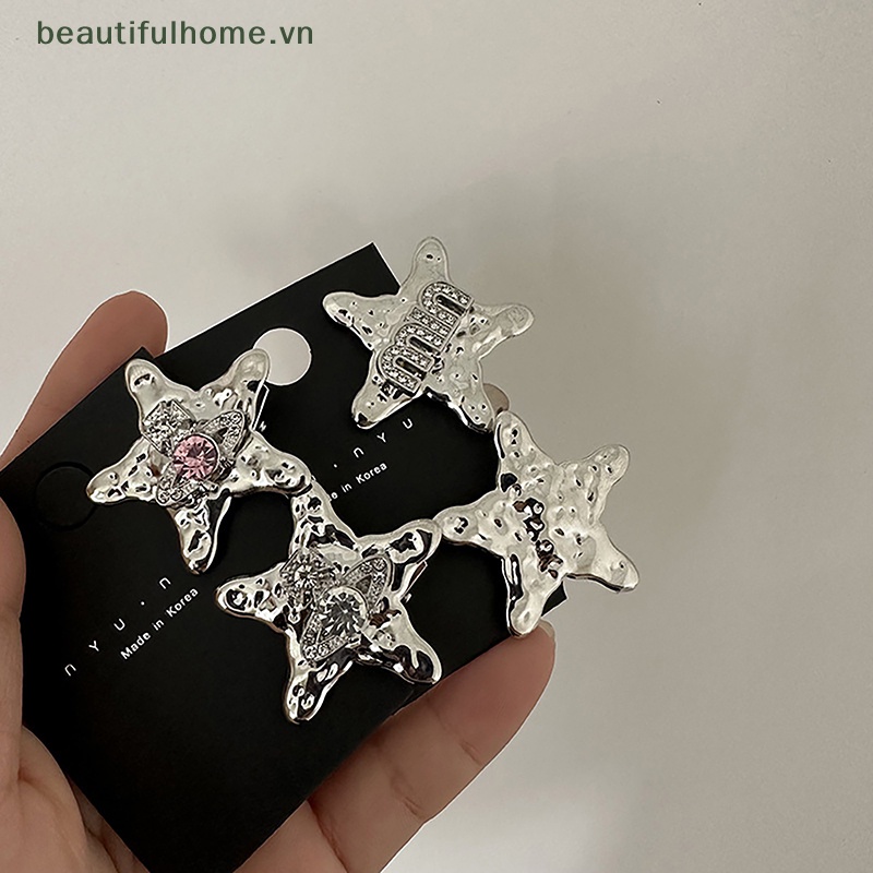 Kẹp Tóc Hình Ngôi Sao Năm Cánh Đính Đá Mini Màu Bạc Dễ Thương