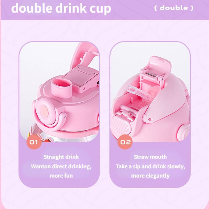 Bình Nước Dung Tích Lớn 750ml Có Ống Hút Họa Tiết Hoạt Hình Hello Kitty / Cinnamoroll Kuromi Dễ Thương Cho Bé
