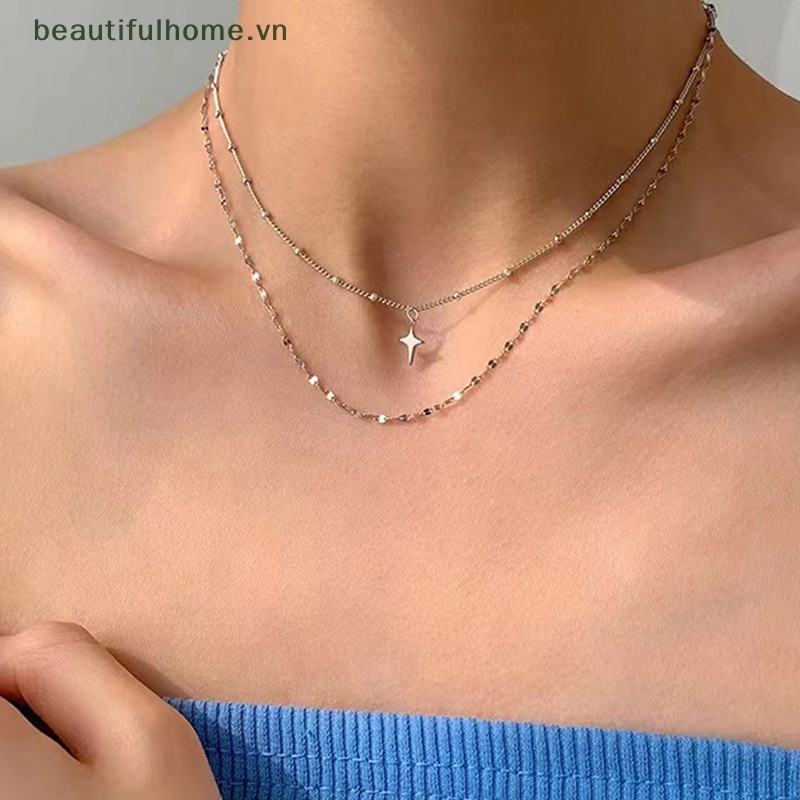 Vòng cổ Hai Lớp Mặt Thánh Giá Phong Cách Boho Thời Trang Dành Cho Nữ