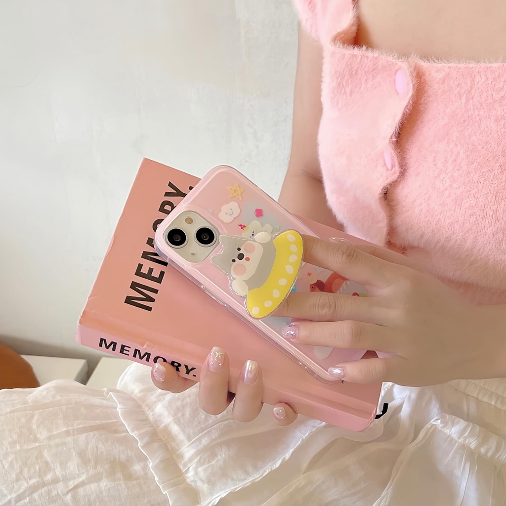 Ốp Điện Thoại tpu Mềm Trong Suốt Hai Mặt Có Vòng Nhẫn Giá Đỡ In Hình Cún Bơi Lội Cho iPhone 14 13 12 11 PRO MAX