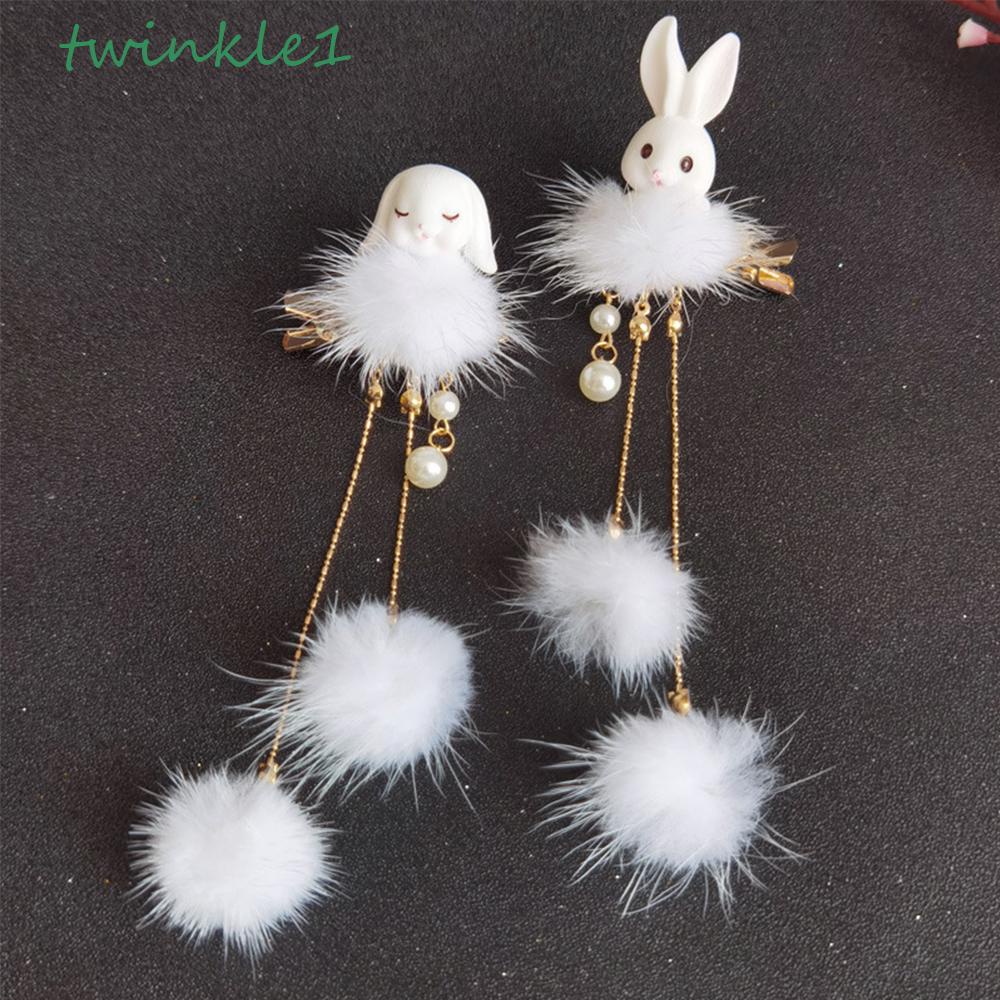 Kẹp Tóc Đính Bóng Lông Thỏ Tua Rua Lấp Lánh Dễ Thương Cho Bé Gái