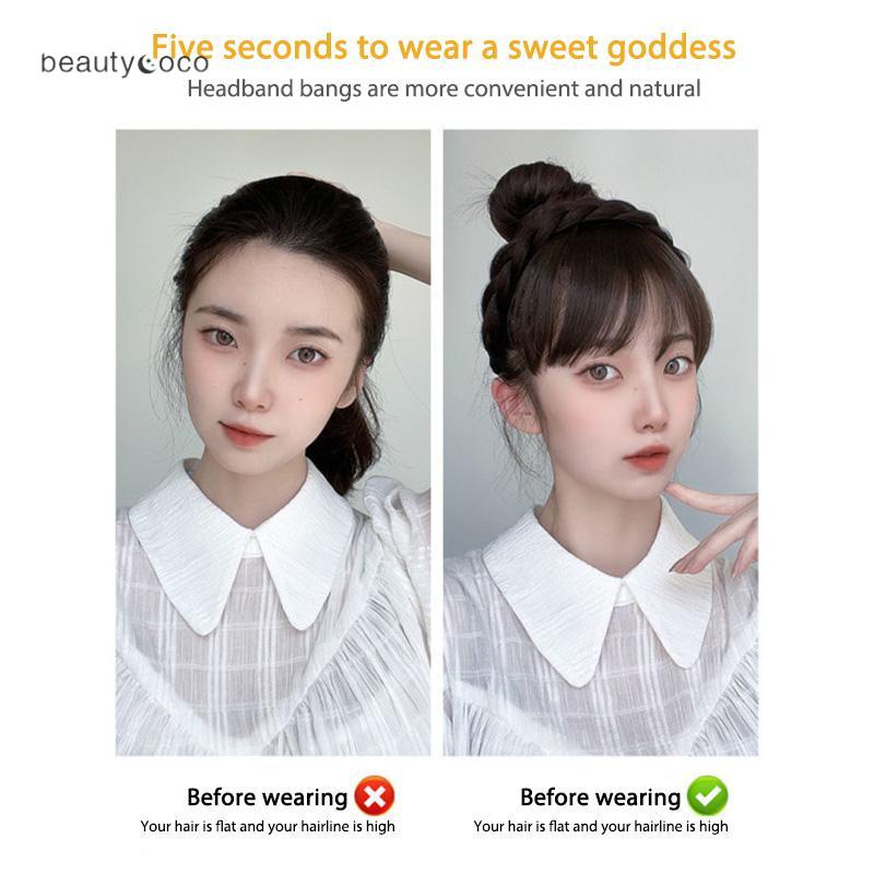 Beautycoco🍊Băng Đô Tóc Giả Kiểu Tóc Tết Bím Liền Mạch Có Mái Cho Nữ