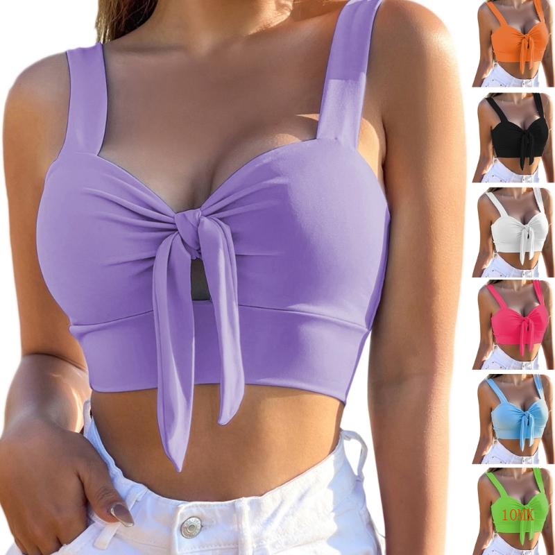 Áo Croptop Sát Nách Cổ Vuông Hở Lưng Màu Sắc Đơn Giản Cho Nữ