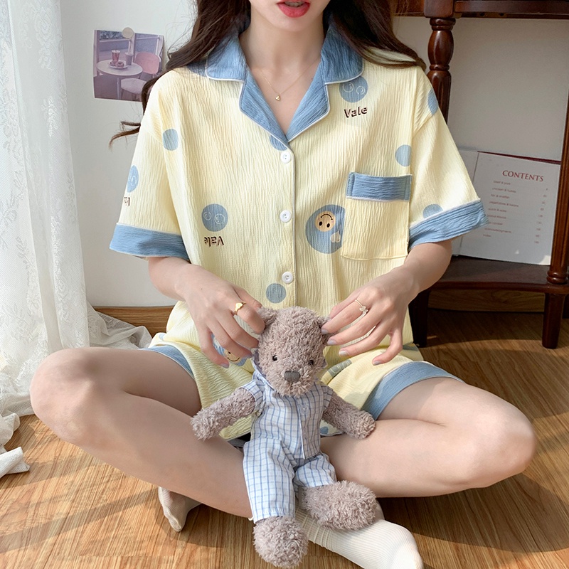 Bộ Đồ Ngủ Ngắn Phong Cách Hàn Quốc Ngọt Ngào Mùa Hè 2023 plus Size 110.00kg Cho Nữ