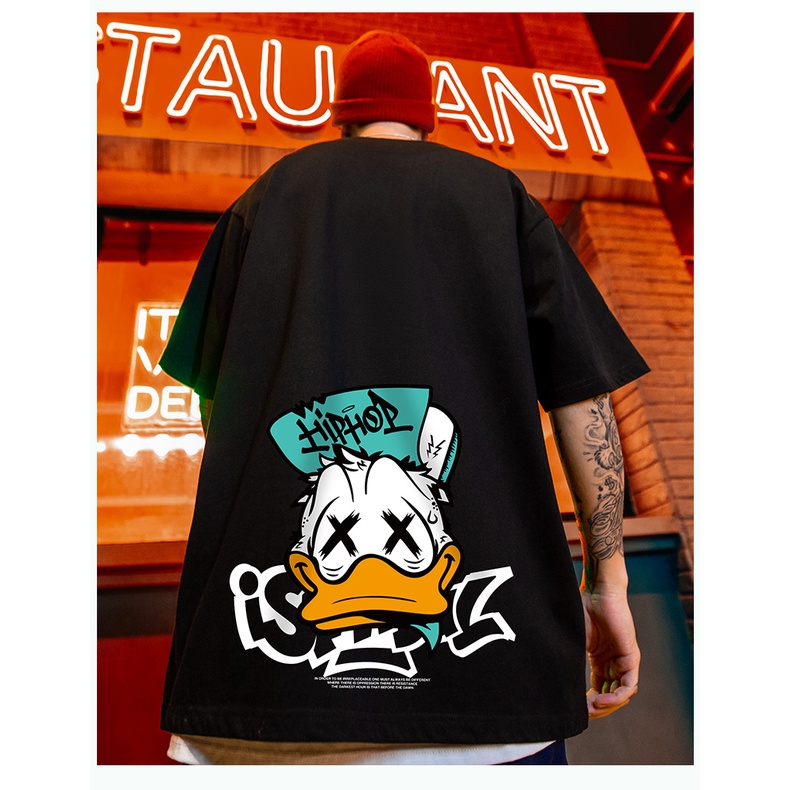 Áo Thun Tay Ngắn Dáng Rộng In Hoạt Hình Phong Cách Hip Hop Mỹ Cá Tính Cho Nam