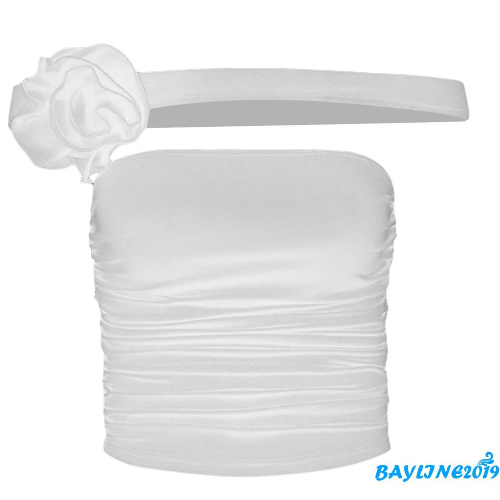 Bay- Áo Crop Top Không Tay Hở Vai Màu Trơn Kèm Khăn Quàng Cổ In Hoa Mặc Đi Câu Lạc Bộ Đường Phố Mùa Hè Giản Dị