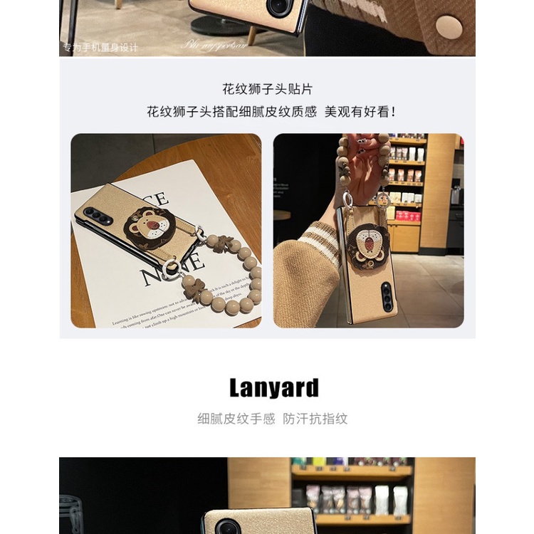 Bao Da Điện Thoại Hình Sư Tử Đính Hạt Vàng Sang Trọng Cho samsung galaxy z fold 5 4 3 2 5g Ốp