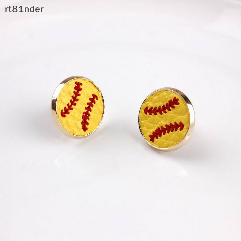 Khuyên Tai Bóng Chày Bằng Da Thêu Hình Tròn Mini Cho Nữ