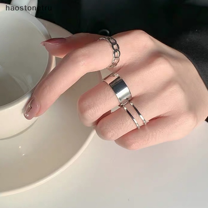 Bộ 3 Nhẫn Màu Sắc Bạc Có Thể Điều Chỉnh Phong Cách Gothic Cho Nam Và Nữ