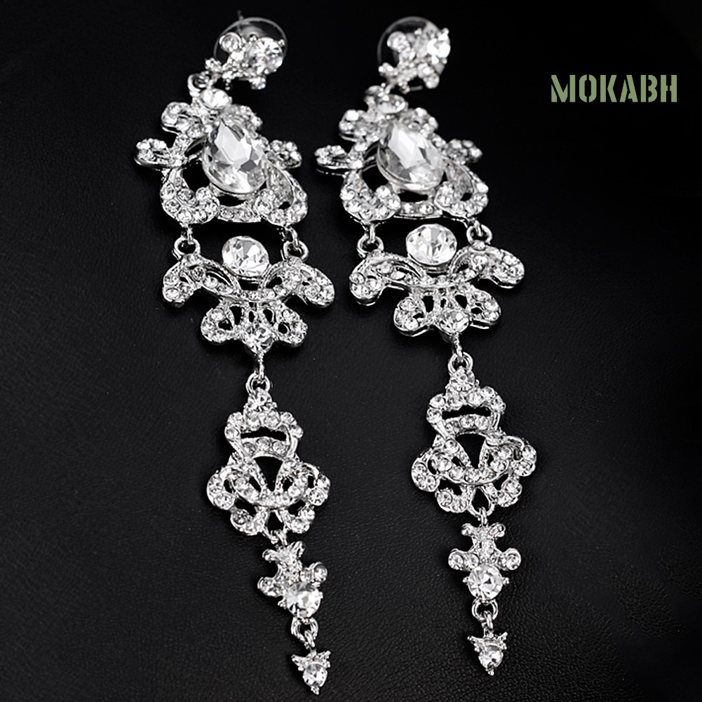 Bông Tai Dáng Dài Đính Đá Sang Trọng Cho Cô Dâu