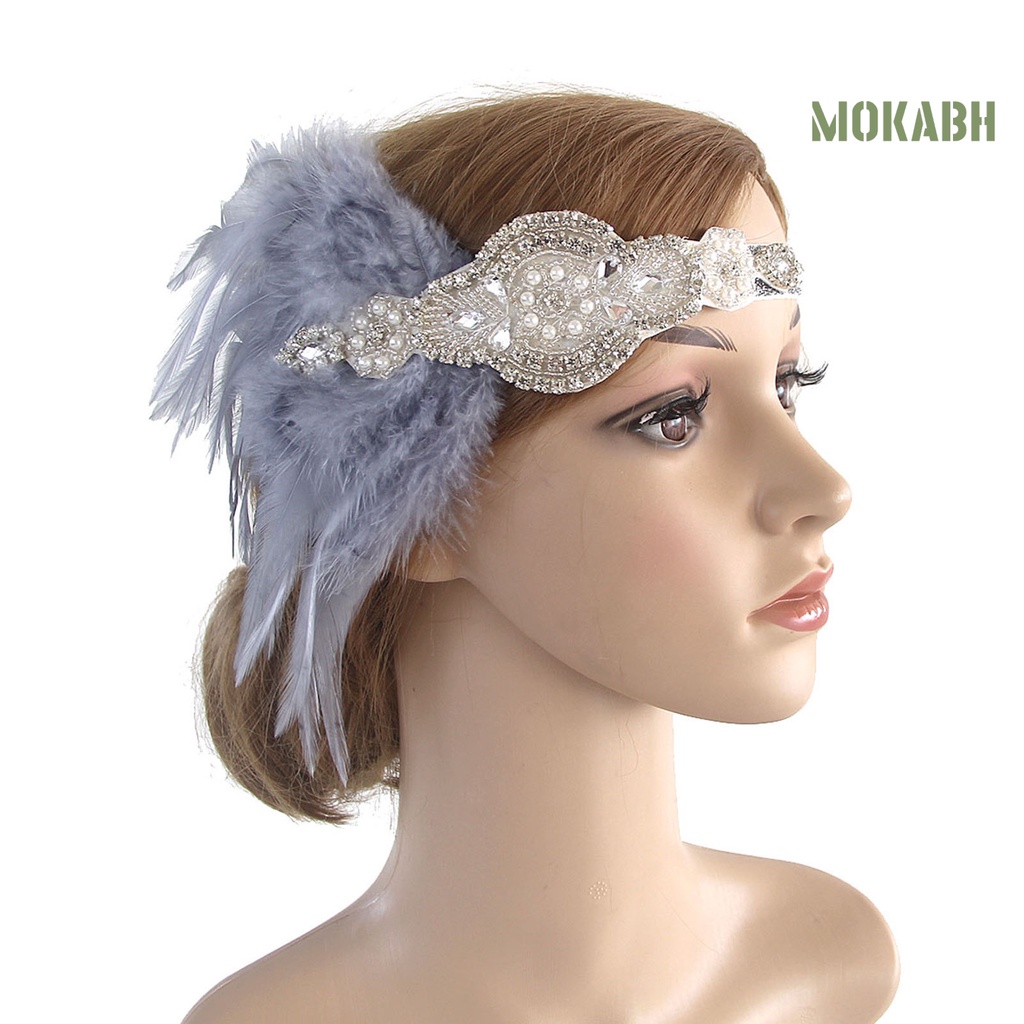 [Mokabh] Cài Tóc Đính Ngọc Trai Giả Phối Lông Vũ Tua Rua Phong Cách Vintage Cho Cô Dâu