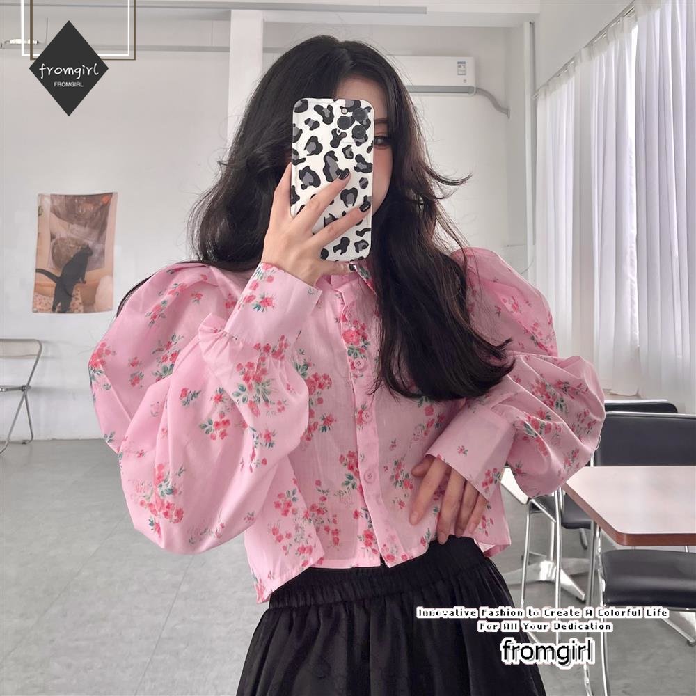 Áo Sơ Mi Ngắn Tay Dài Phồng Màu Hồng Thời Trang Xuân Thu 2023 Mới