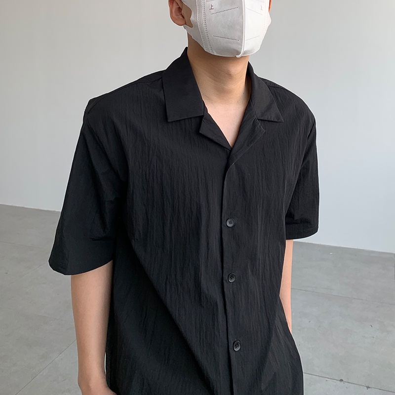 Áo Sơ Mi Mỏng Tay Ngắn Dáng Rộng Cổ Bẻ Xếp Ly Thời Trang Xuân Thu Cao Cấp Cho Nam