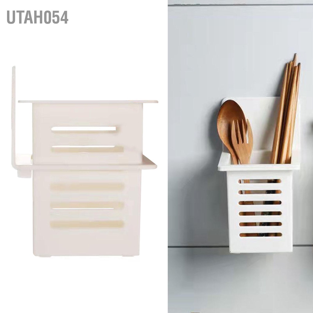 Utah054 Phòng Tắm Nhà Bếp Thoát Kệ Dính Nhựa Chống Nước Tường Nhỏ Đũa Rổ Tổ Chức Trắng