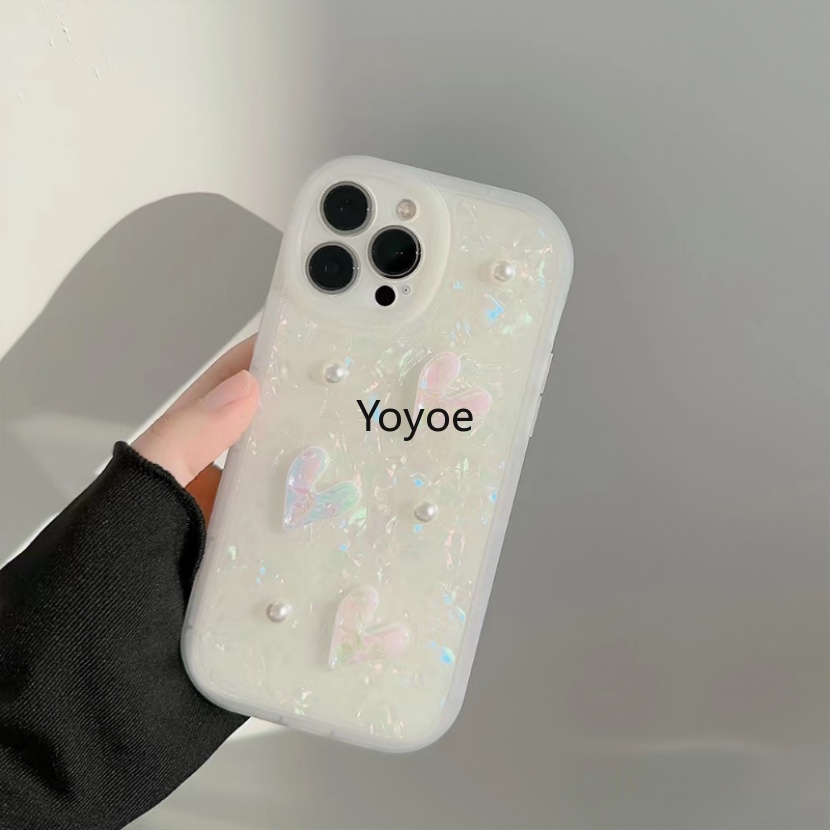 Ốp Điện Thoại Silicon Mềm Chống Rơi Hình Trái Tim Ngọc Trai 3D Cho iPhone 14Plus 13 12 11 14 Pro Max X XS Max XR