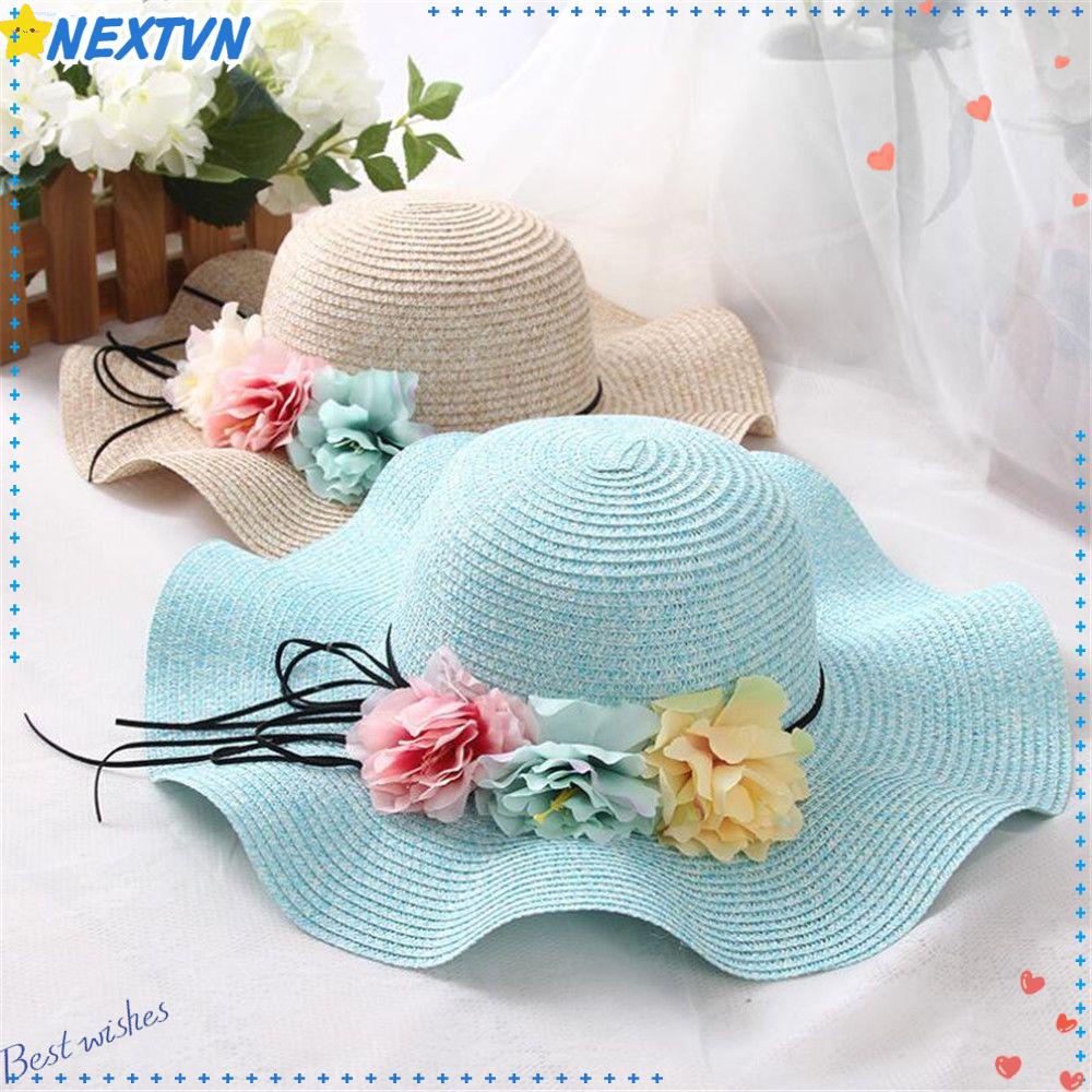 Mũ Cói Rộng Vành Đính Hoa Dễ Thương Cho Nữ