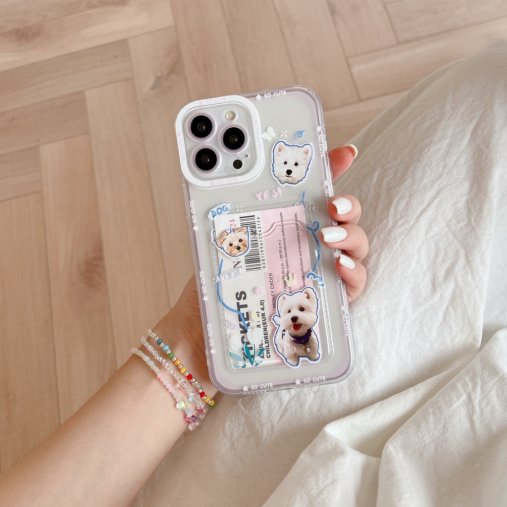 Ốp Điện Thoại Tpu Mềm Trong Suốt In Hình Động Vật Dễ Thương Có Ngăn Đựng Thẻ Cho iPhone 14 Plus 13 12 11 Pro XR XS Max