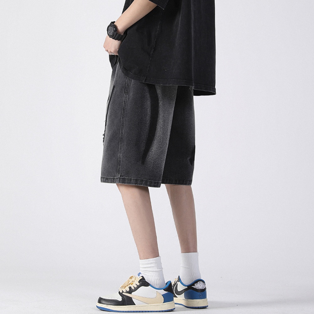 Quần Short Denim Dáng Rộng In Họa Tiết Phong Cách Đường Phố Thời Trang Mùa Hè Cho Nam