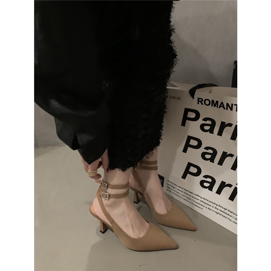 French pointed high-heeled shoes evening wind Korean style slippers with skirt black sandals 2023 Spring and Autumn British women's shoes QNGY