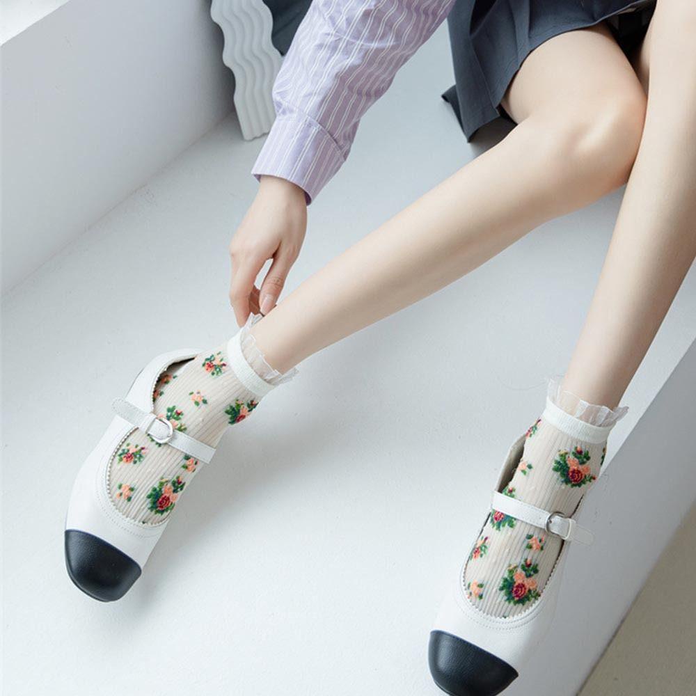 Fallforbeauty Vớ Lụa Thêu Hoa Thoáng Khí Thấm Hút Mồ Hôi Chống Ma Sát Dễ Thương Cho JK Lolita