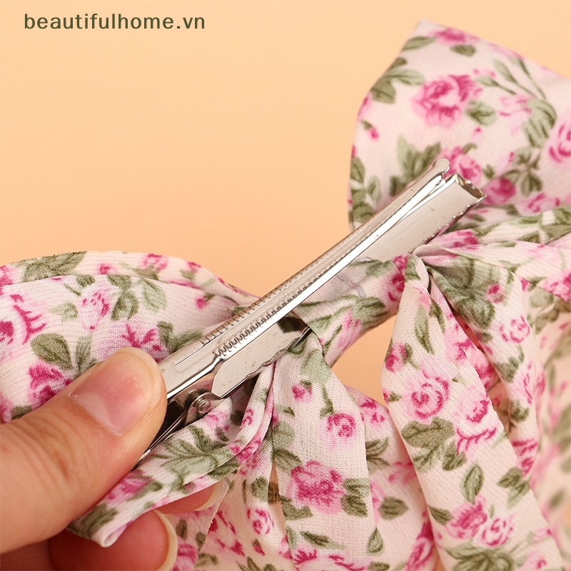 Kẹp Tóc Hình Nơ In Hoa Xinh Xắn Cho Nữ