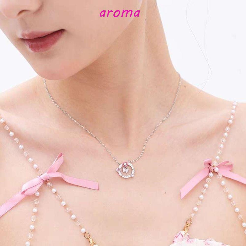 Dây Chuyền Mặt Hình Bướm Tinh Tế Thời Trang Cho Nữ AROMA Y2K|Vòng Cổ Choker Hình Trái Tim Màu Hồng Xinh Xắn Cho Nữ