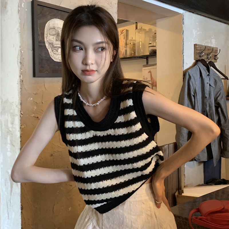 Áo Hai Dây Dệt Kim Họa Tiết Kẻ Sọc Thời Trang Mùa Hè Cho Nữ