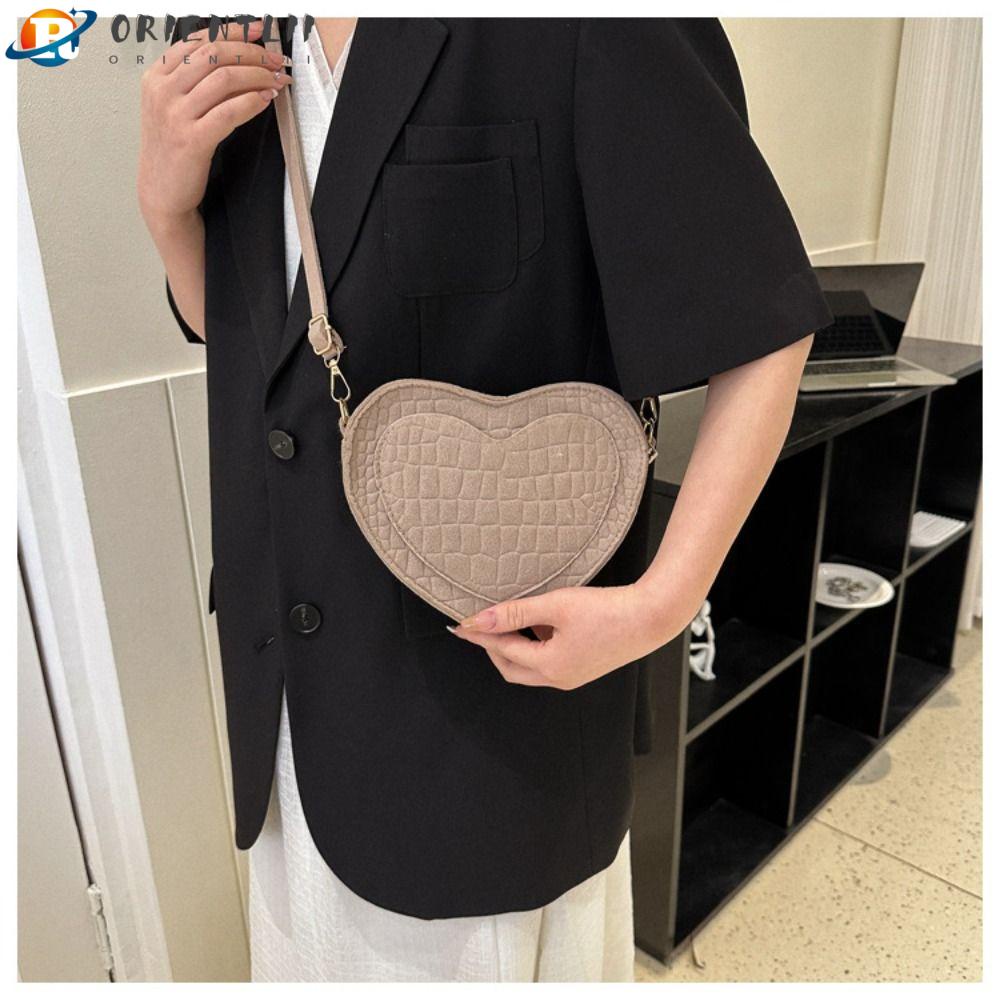 ORIENTLII Túi Đeo Vai Bằng Vải Nỉ Hình Trái Tim Nhiều Màu Sắc Phong Cách Cổ Điển Cho Nữ