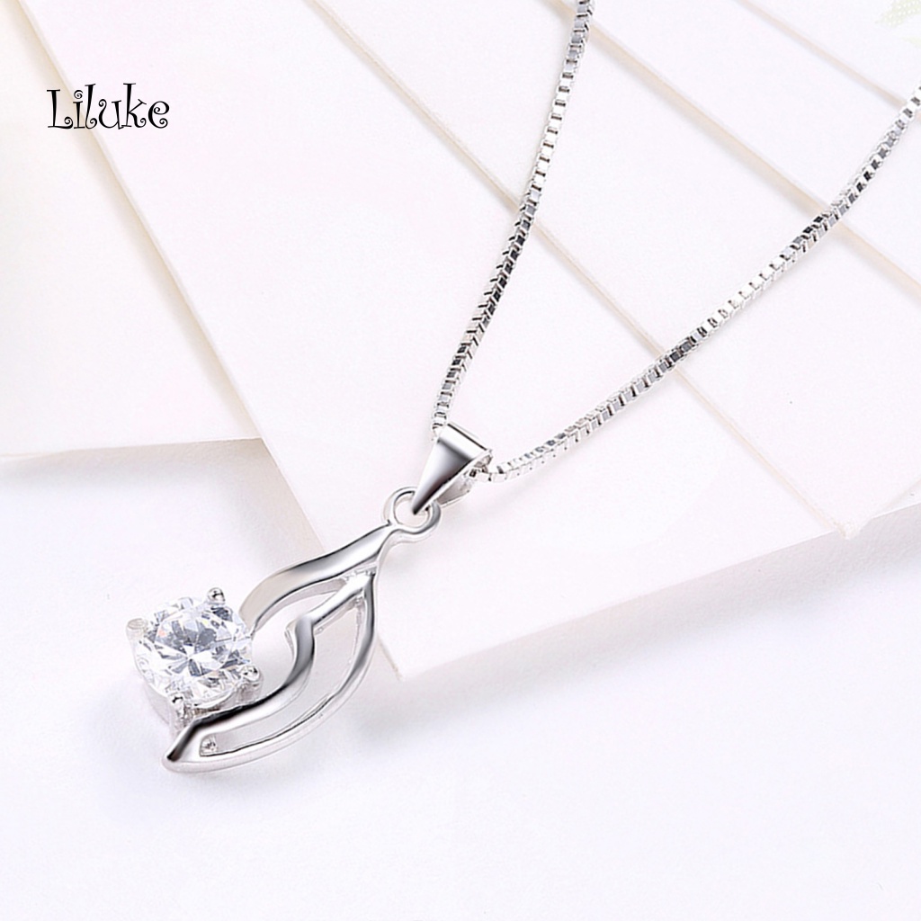 Vòng cổ Bạc 925 Trang Trí Mặt Hình Lá Đính Đá Xinh Xắn Cho Nữ