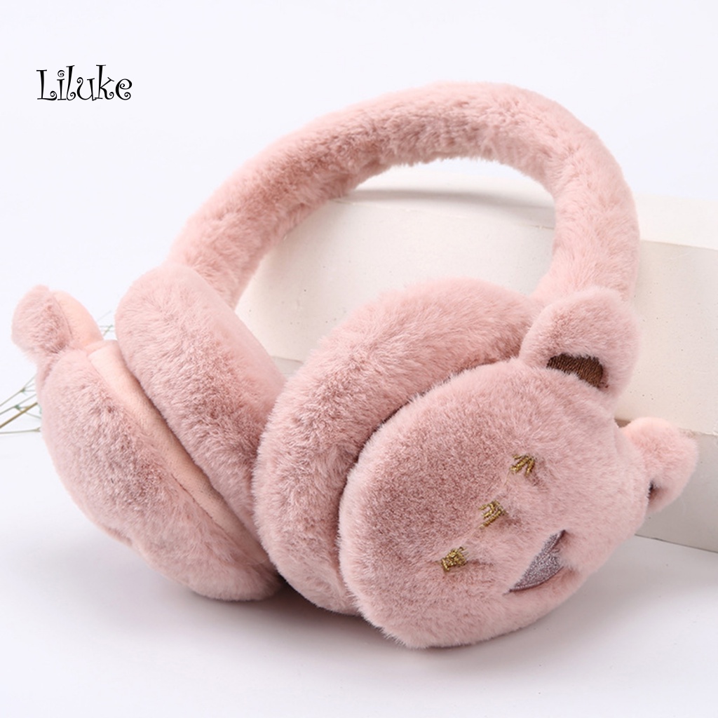 Chụp Tai Giữ Ấm Chống Trượt Mềm Mại Thêu Hình Gấu Dễ Thương