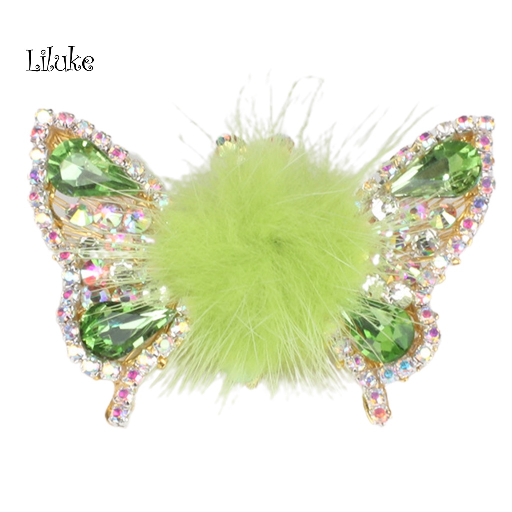 Kẹp Tóc Nữ Hình Bướm Trang Trí Quả Cầu Lông Xù Đáng Yêu