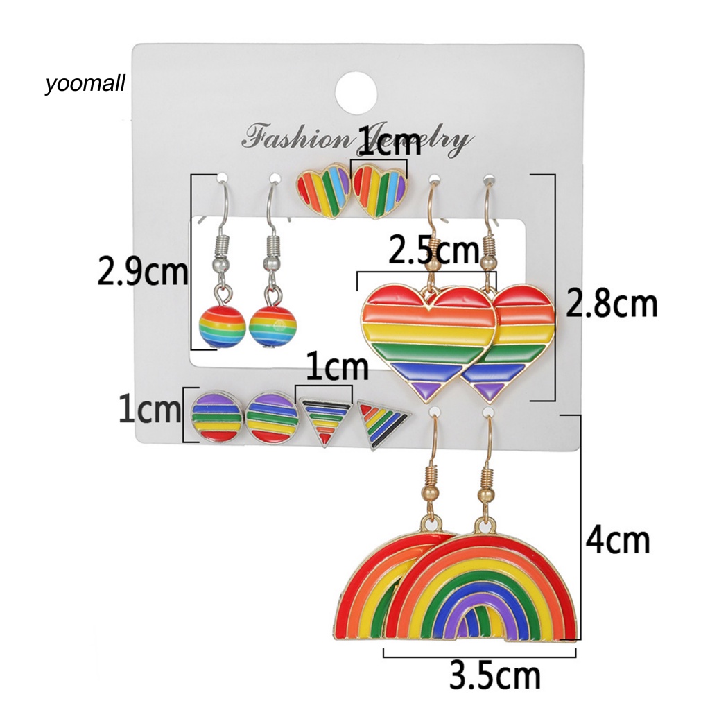 Set 6 Đôi Bông Tai Dáng Dài Bằng Hợp Kim Màu Sắc Cầu Vồng Thời Trang Cho Nam Và Nữ