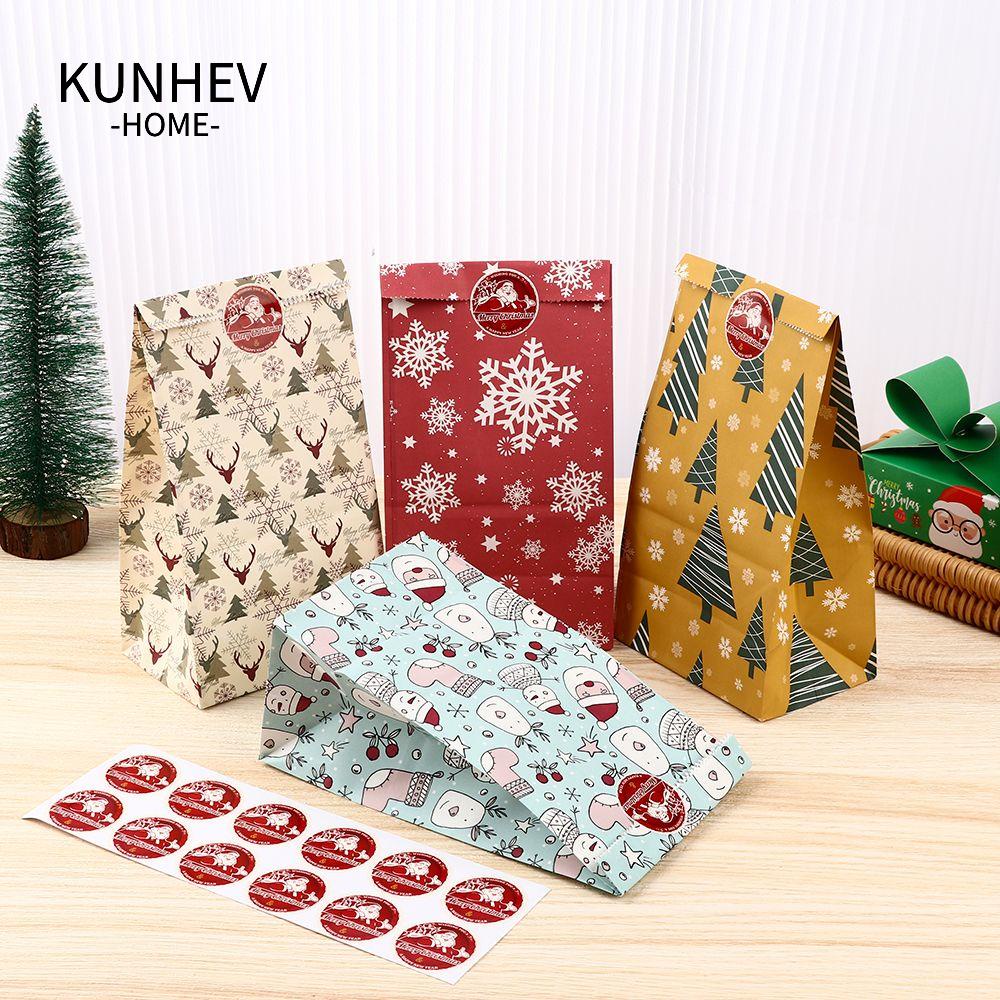 KUNHEV Set 24 Túi Giấy Kraft Chống Dầu Họa Tiết Người Tuyết Giáng Sinh