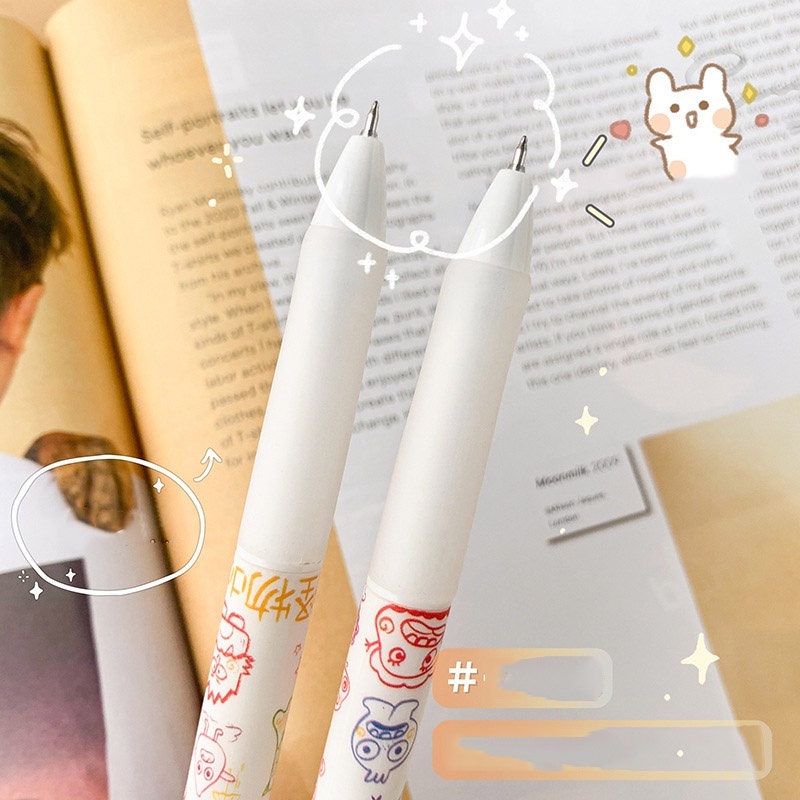 Hộp 4 bút mực MOKA màu trắng hoạt hình dễ thương | Monkey House