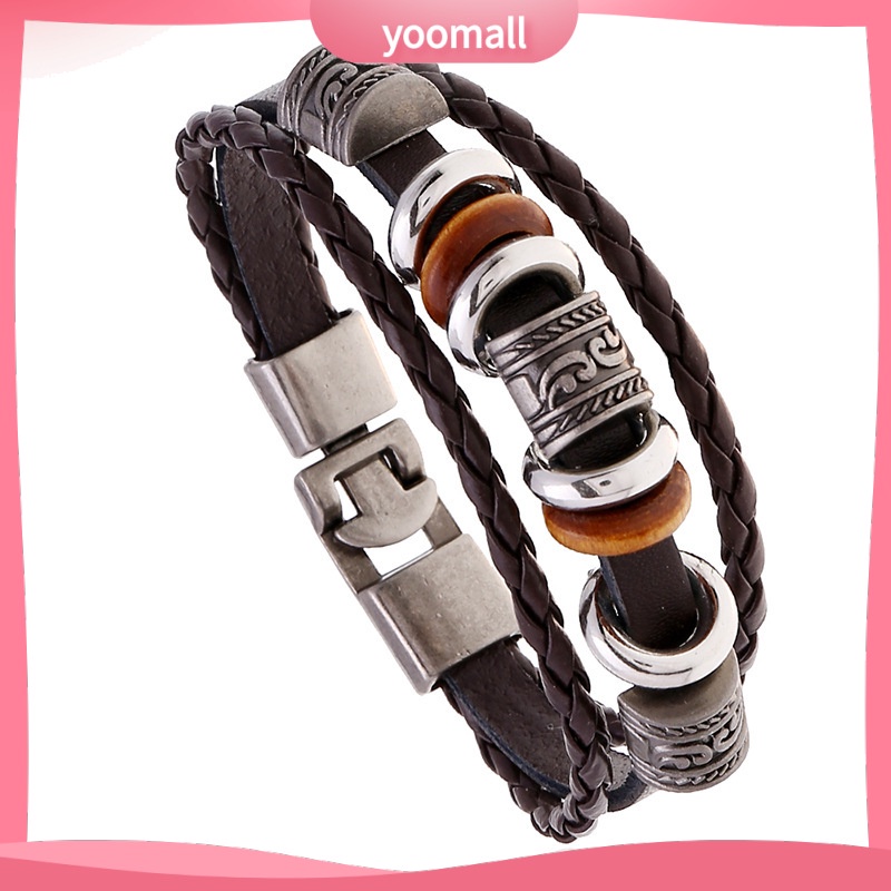 [YM] Vòng Tay Da Nhiều Lớp Phong Cách Âu Mỹ Cho Nam