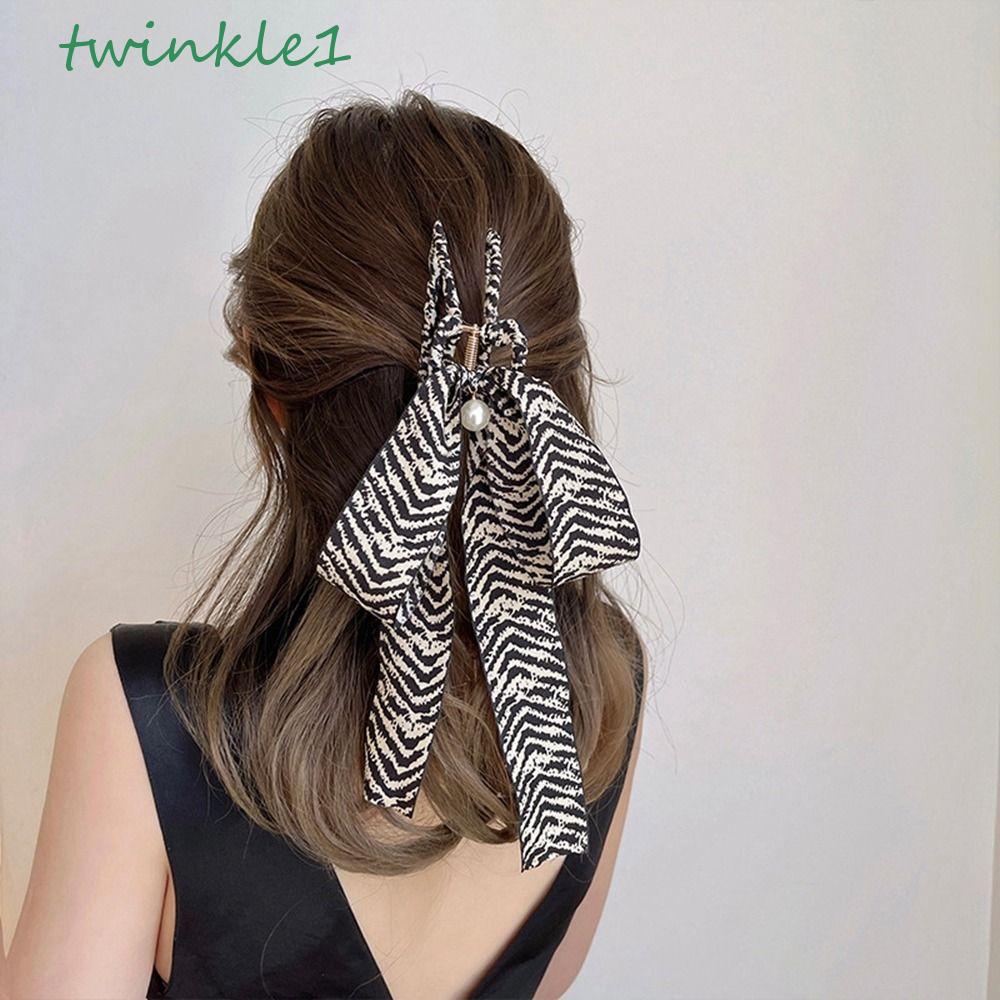 TWINKLE Kẹp Tóc Nơ Họa Tiết Kẻ Sọc Phối Tua Rua Dễ Thương Cho Nữ