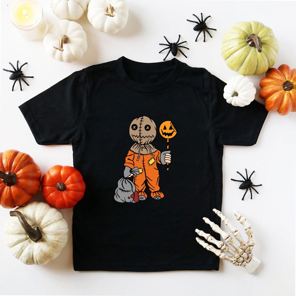 Halloween Áo Thun Thường Ngày Bé Trai Bé Gái Đen Tay Ngắn Cổ Tròn Halloween Bí Ngô Mèo In Hình Halloween Đảng Quần Áo